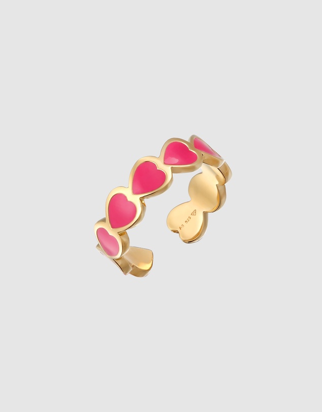 Elli Jewelry - Enamel Heart Open Ring in Gold-Plated 925 Silver