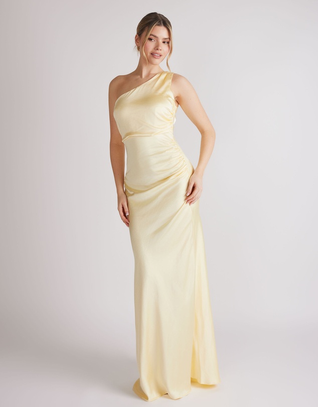 Six Stories - One Shoulder Satin Ruched Bridesmaid Dress