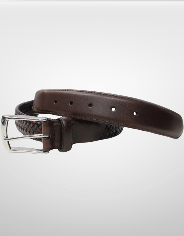 DENTS - Woven Leather Belt with Satin Nickel Buckle