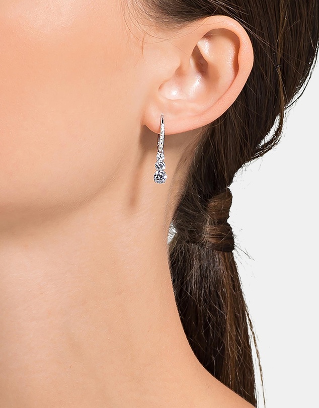 Swarovski - Stilla Attract hoop earrings, Round cut, White, Rhodium plated