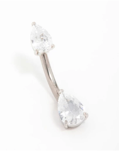 Lovisa - Titanium Cubic Zirconia Pear Belly Bar