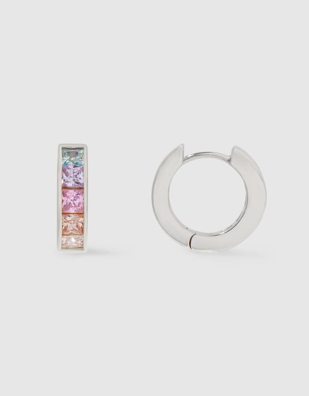 Wanderlust + Co - Rainbow Gem Silver 10mm Huggie Earrings