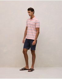 Trenery - Cotton Pique Double Stripe Polo in Light Pink