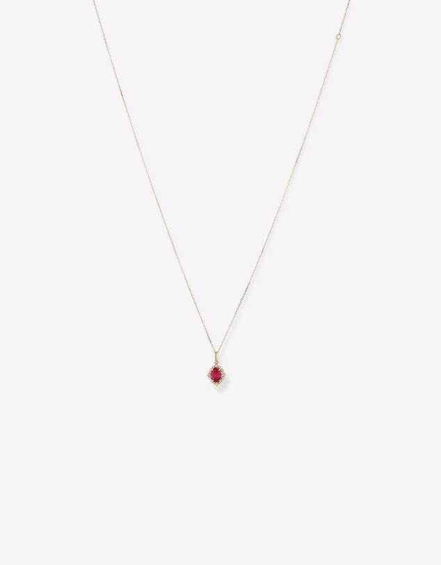 Michael Hill - Oval Cut Created Ruby and Diamond Halo Pendant Necklace in 10kt Yellow Gold