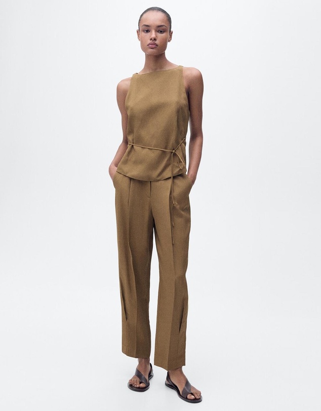 M.N.G - Moskito Linen-Blend Top With Bow