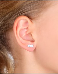 Elli Jewelry - Earrings Kids Cat Fish Crystals 925 Sterling Silver
