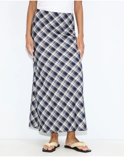 Dazie - Bronte Bias Cut Check Maxi Skirt