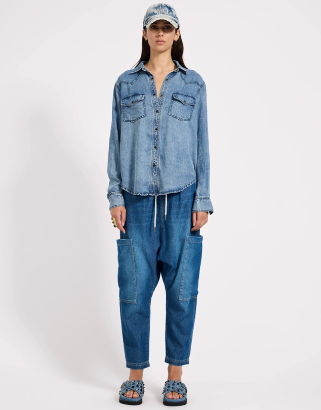 ONE TEASPOON - Isla Low Waist Drawstring Harem Denim Jeans - Blue Pasadena