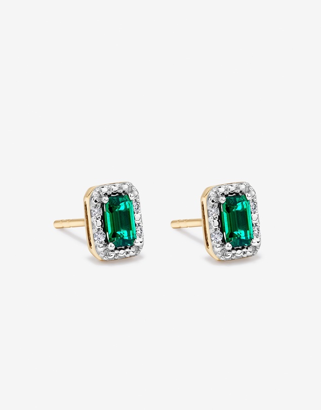 Michael Hill - Created Emerald & 0.10TW Laboratory-Grown Diamond Pendant and Earring Gift Set in 10 Karat Yellow Gold and Rhodium