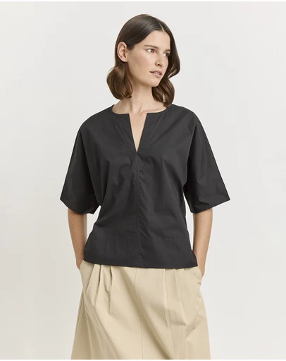 Toorallie - Poplin Split Neck Top