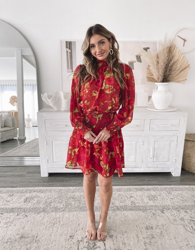 Esther & Co - Neary Dress - Red Watercolour