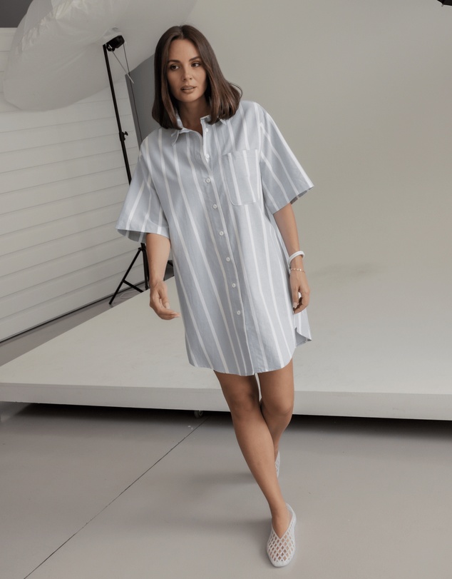 ALEXANDRA - Apex Dress Chambray Sage Stripe