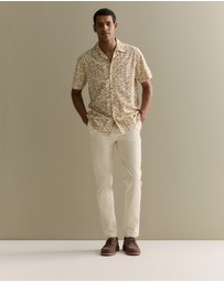 Trenery - Geo Stripe Relaxed Short Sleeve Shirt in Cognac