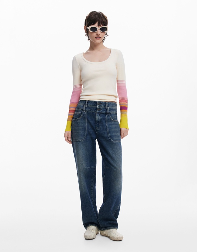 Desigual - T-shirt with printed sleeves