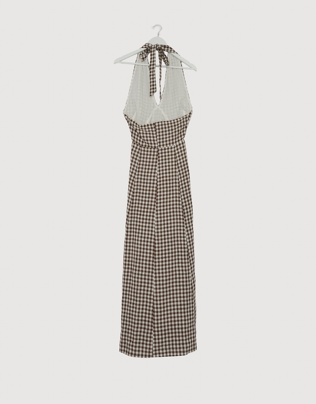 Revibe - Repaired AERE Nolana Gingham Halter Maxi Dress - AU 8