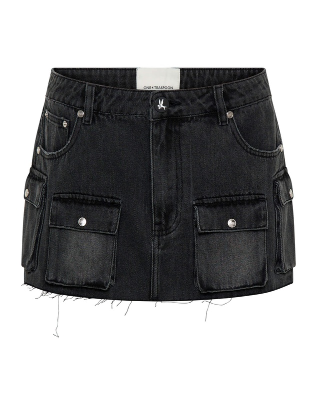 ONE TEASPOON - Sloane Low Waist Denim Mini Skirt - Faded Black