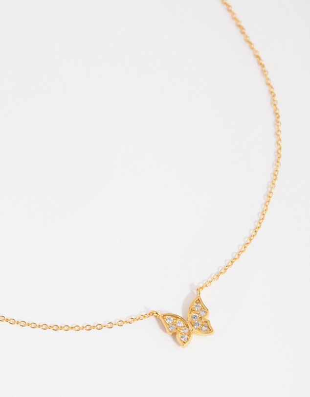 Lovisa - Gold Plated Sterling Silver Pave Butterfly Necklace