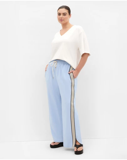City Chic - Plus size Side Stripe Linen Blend Pant - soft blue