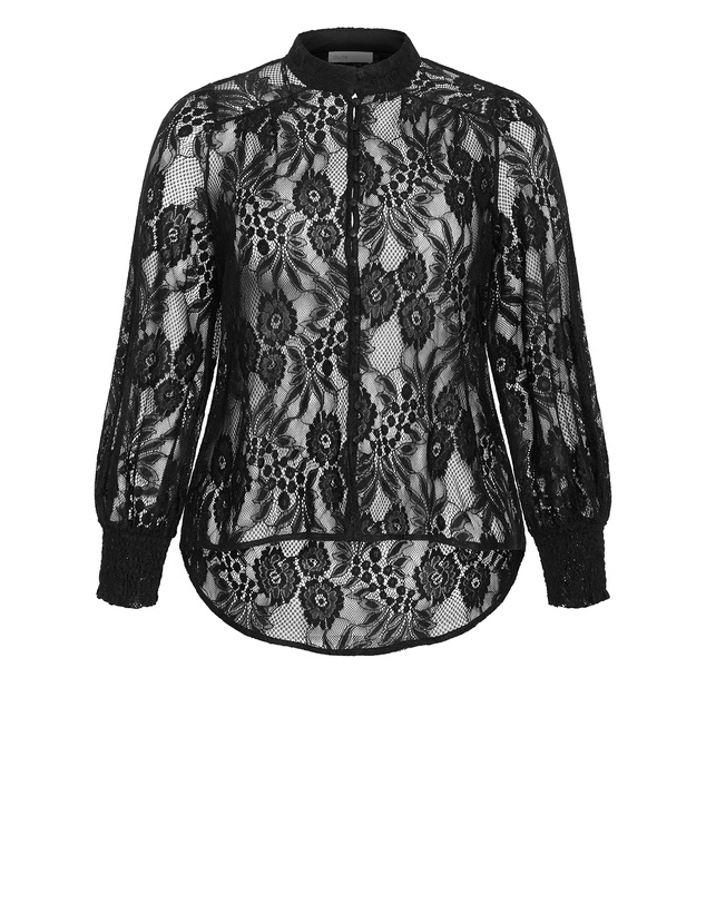 City Chic - Plus size Liv Sheer Lace Long Sleeve Blouse - black