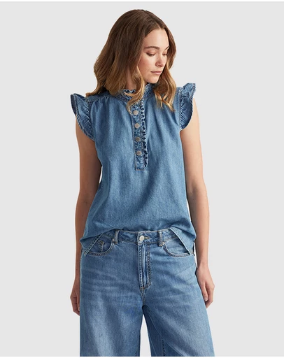 Decjuba - Celeste Denim Ruffle Blouse