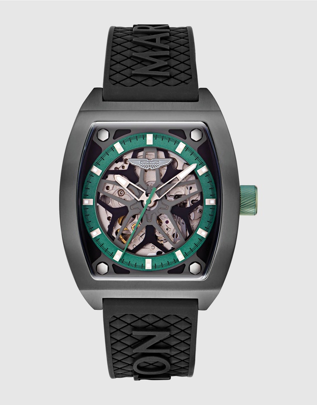 Aston Martin - TRG IP Gunmetal Titanium Case Podium Green Dial Black Silicone Strap Watch
