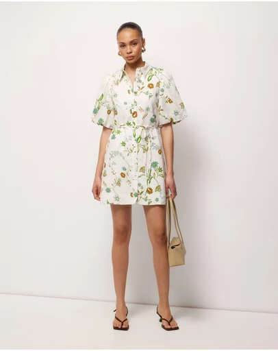 AERE - Anita Linen Puff Sleeve Mini Dress