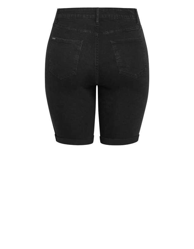 City Chic - Plus size Turn Up Skinny Denim Short - black wash