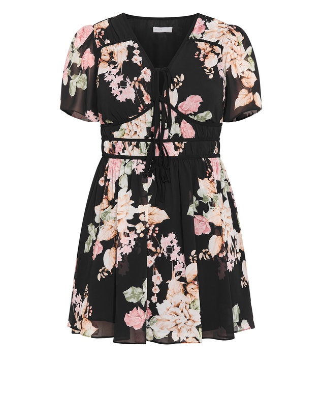 City Chic - Plus size Cara Floral Print Mini Dress - black