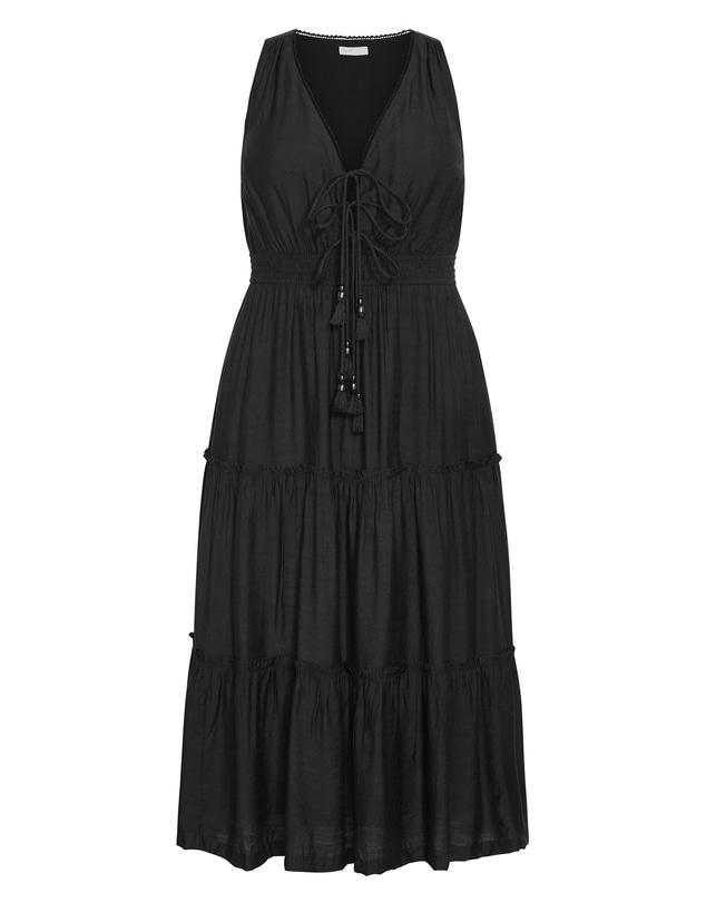 City Chic - Plus size Azaria V Neck Tier Maxi Dress - black