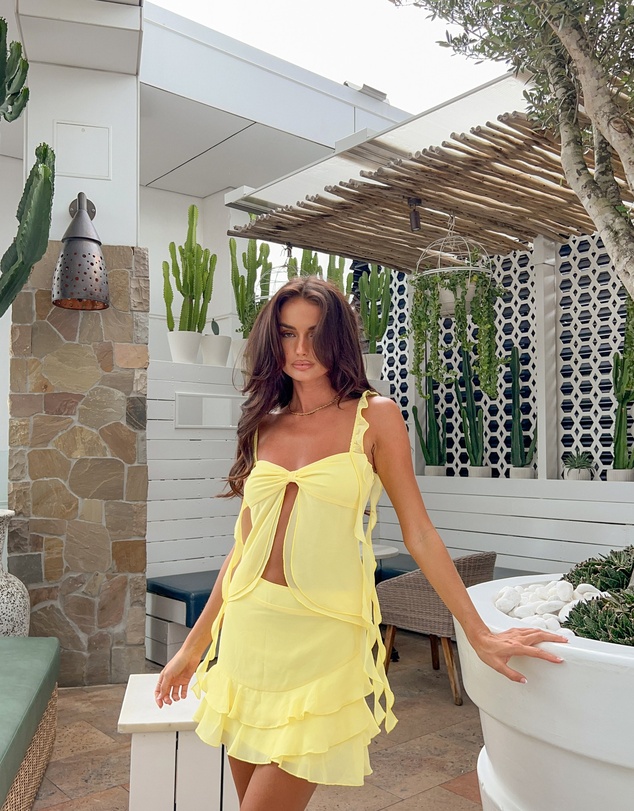 Beginning Boutique - Caspian Yellow Chiffon Mini Skirt