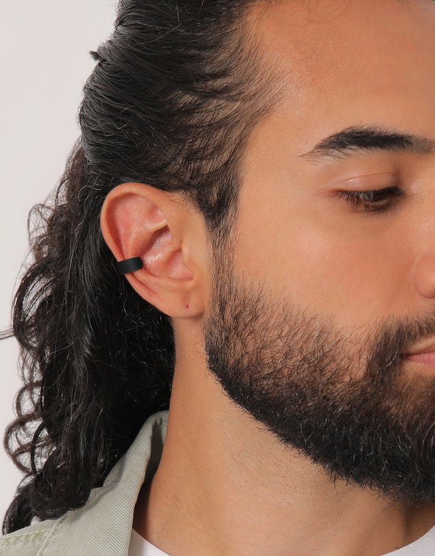 Kuzzoi - ICONIC EXCLUSIVE - Earrings Men Single Earcuff Basic Trend in 925 Sterling Silver Oxidized
