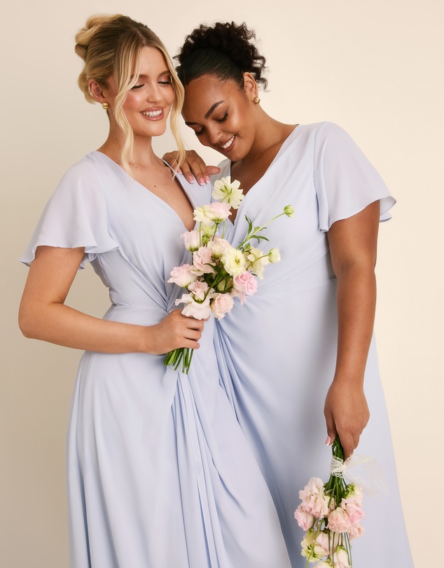 Six Stories - Knot Front Flutter Sleeve Chiffon Bridesmaid Dress