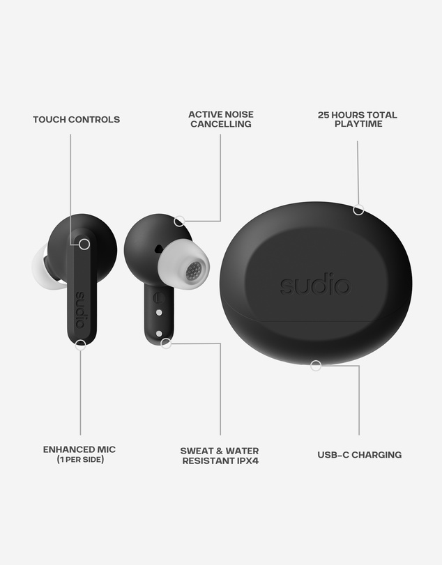 Sudio - A3 Pro - True Wireless Bluetooth 5.4 Headphones/Earbuds, Active Noise Cancelling