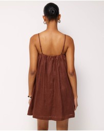 AERE - Liv Linen Gathered Neckline Mini Dress