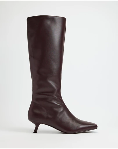 AERE - Maria Leather Knee High Kitten Heel Boots