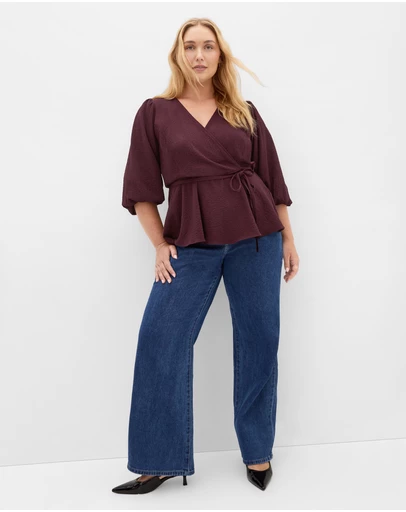 City Chic - Plus size Celina Peplum Top - bordeaux