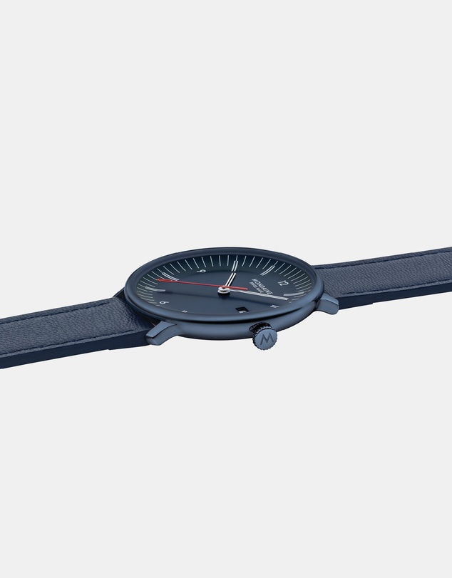 Mondaine - Mondaine Doppio Blue Vegan Leather 41mm Watch
