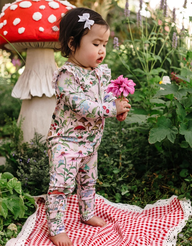 Fleur Harris - 'Enchanted Flowers Party' Precious Frill Coverall in Sugar Pink