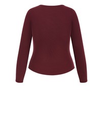 City Chic - Plus size Button Through Knit Top - berry