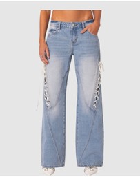 EDIKTED - Low Rise Ribbon Lace Up Jeans