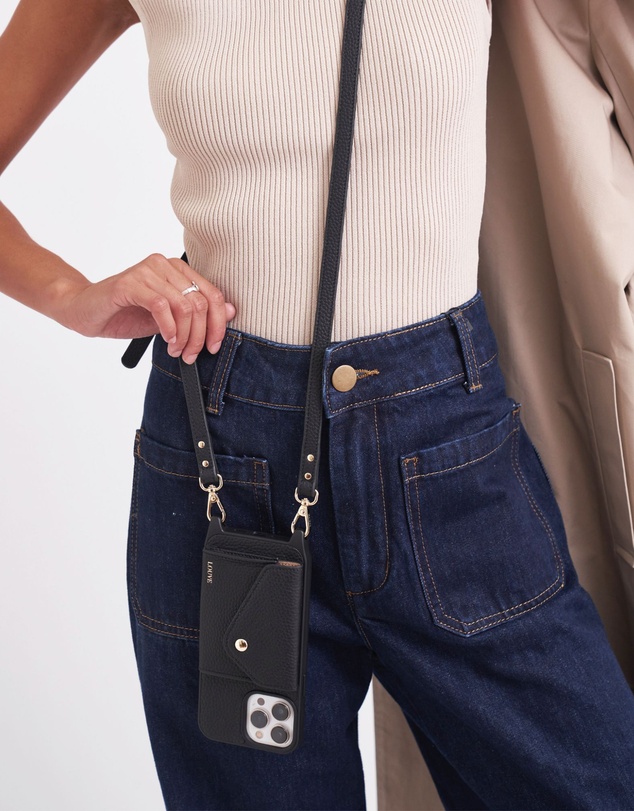 LOUVE COLLECTION - Leather Phone Case Wallet & Strap + Pearl Crossbody Chain & Wristlet