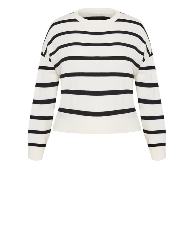 City Chic - Plus size Kenia Stripe Crew Neck Knit Jumper - vanilla