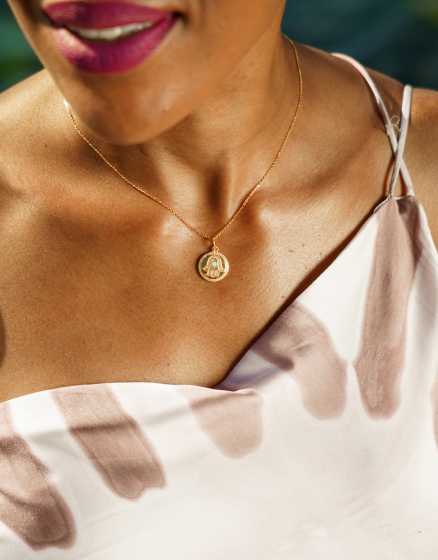 Georgini - Georgini Opal Glow Blue Created Opal Hamsa Gold Medallion