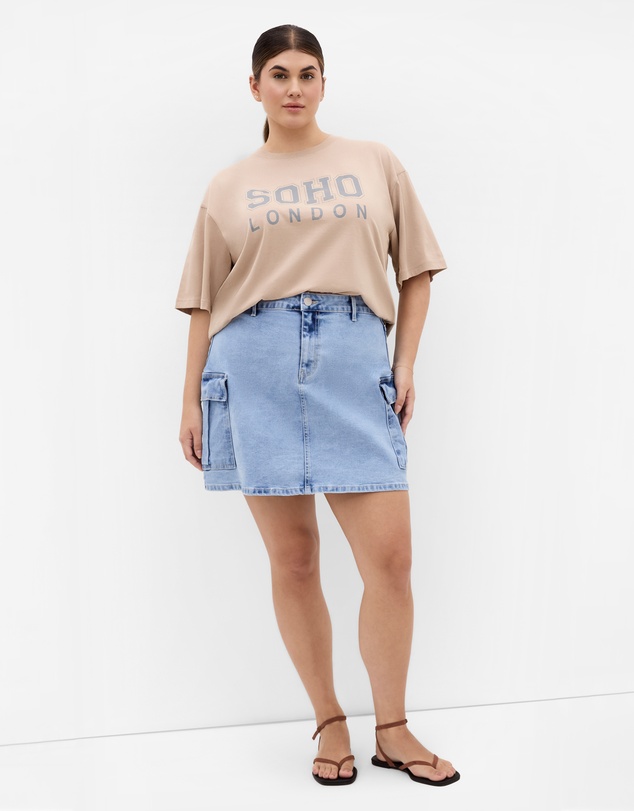 City Chic - Plus size Carla Cargo Denim Skirt - mid wash