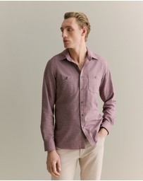 Trenery - Regular Fit Jaspe Cotton Shirt in Burgundy