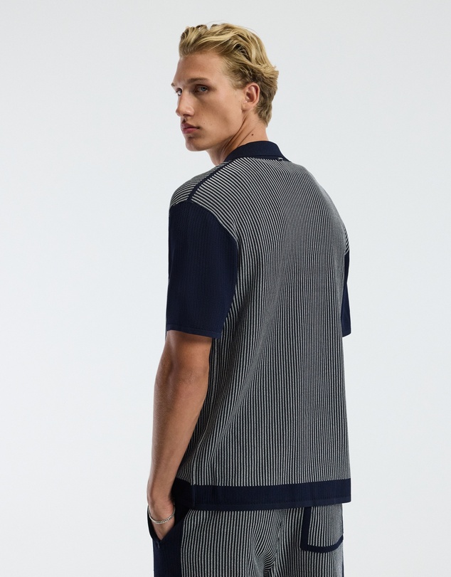 Calibre - Panelled Stripe Knit Shirt Navy