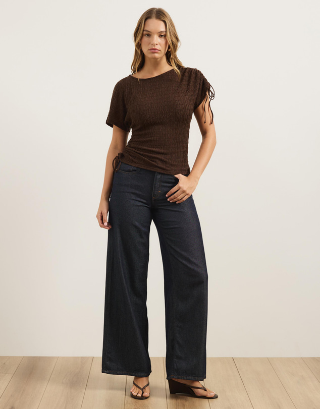 Atmos&Here - Imogen Textured Ruched One Shoulder Top
