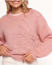 Petal & Pup - Addie Tonal Flower Knit Sweater - Pink