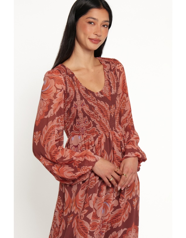 Petal & Pup - Nicholi Long Sleeve Maxi Dress - Brown Paisley