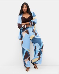 City Chic - Plus size Amaya Abstract Print Wide Leg Pant - blue
